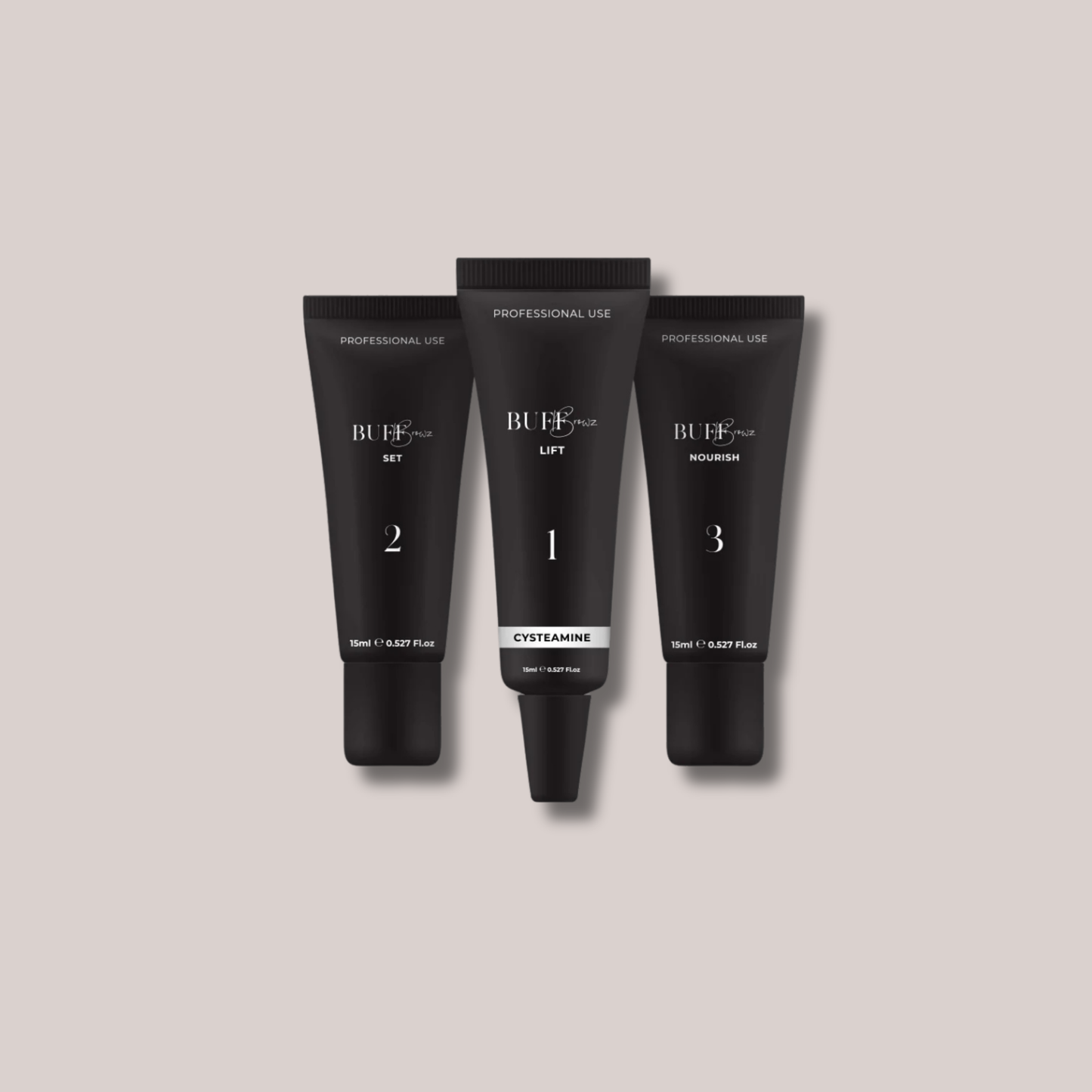 BUFF BROWZ cysteamine Brow & Lash Lamination rinkinys (BE TGA) 15 ml+15 ml+15 ml