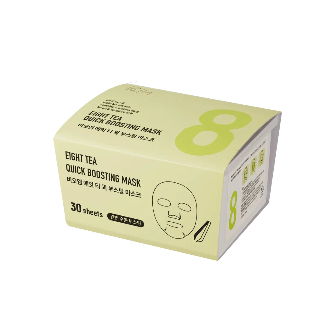 BOM Eight Tea Quick Boosting Mask - lakštinės veido kaukės, 30 vnt.
