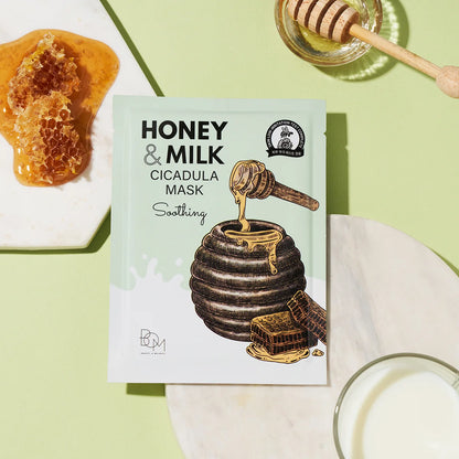 BOM Honey & Milk Cicadula Mask - raminančios lakštinės kaukės, dėžutė 10 vnt.