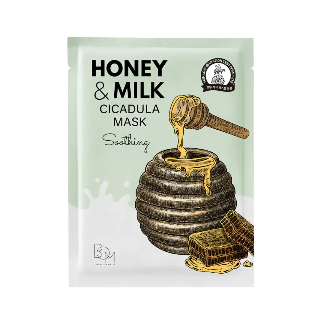 BOM Honey & Milk Cicadula Mask - raminančios lakštinės kaukės, dėžutė 10 vnt.