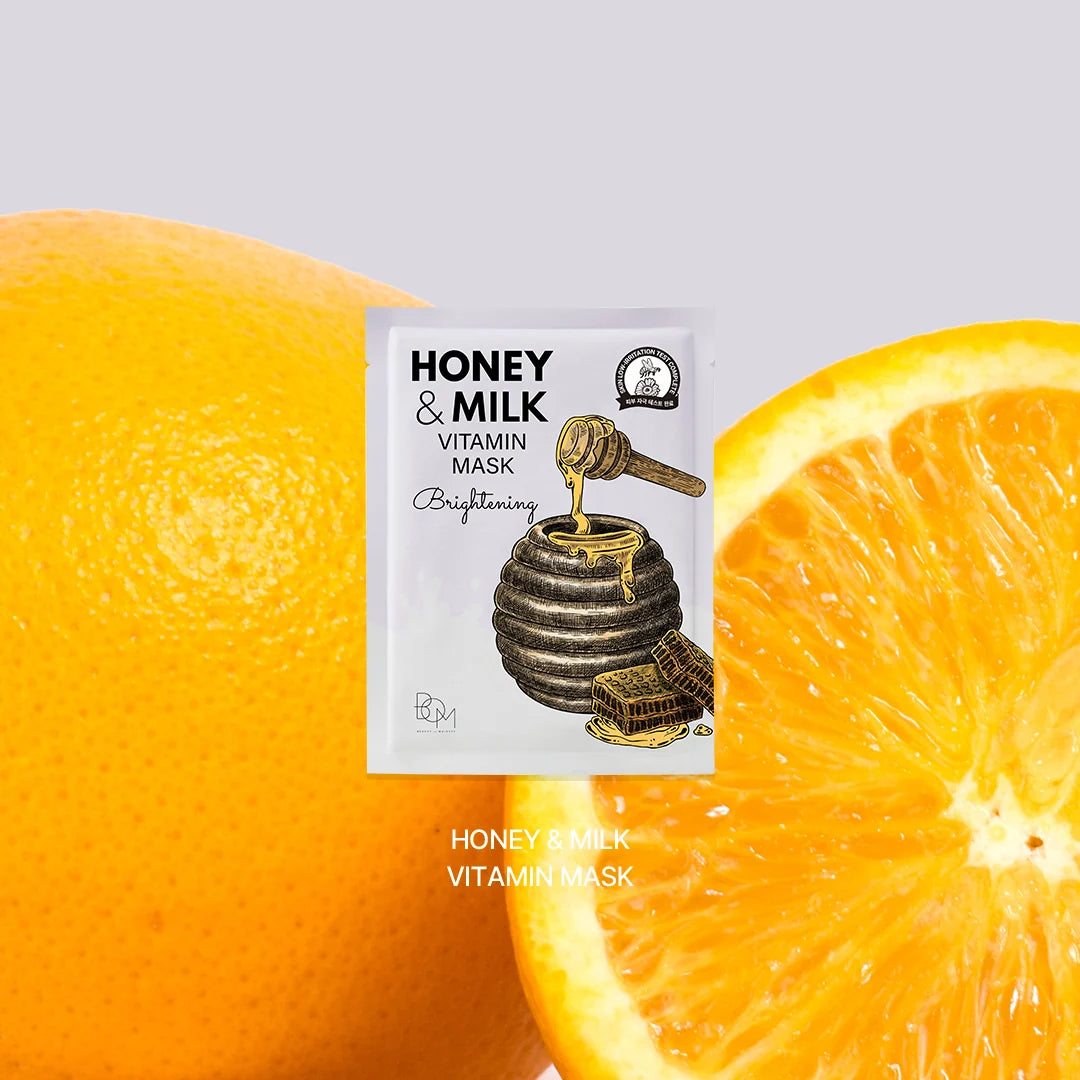 BOM Honey & Milk Vitamin Mask - skaistinanti lakštinė veido kaukė