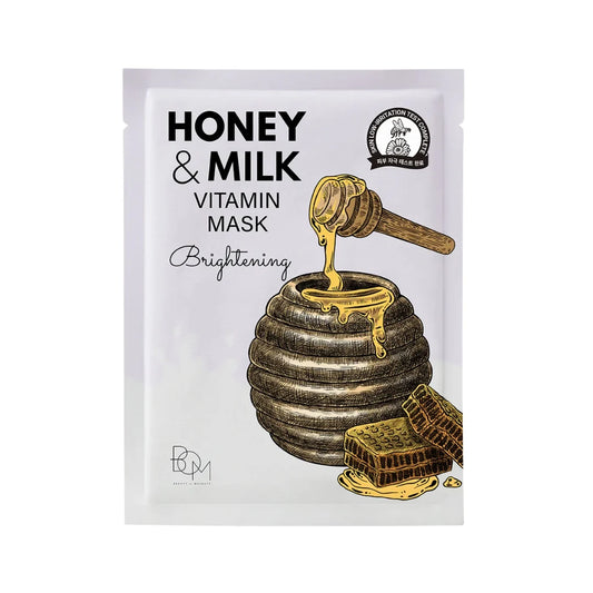 BOM Honey & Milk Vitamin Mask - skaistinančios lakštinės kaukės, dėžutė 10 vnt.