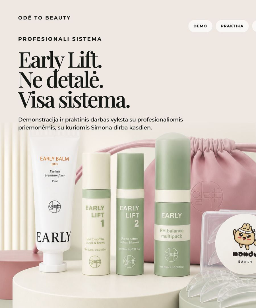 Early Lift korejietiska blakstienu rietimo sistema